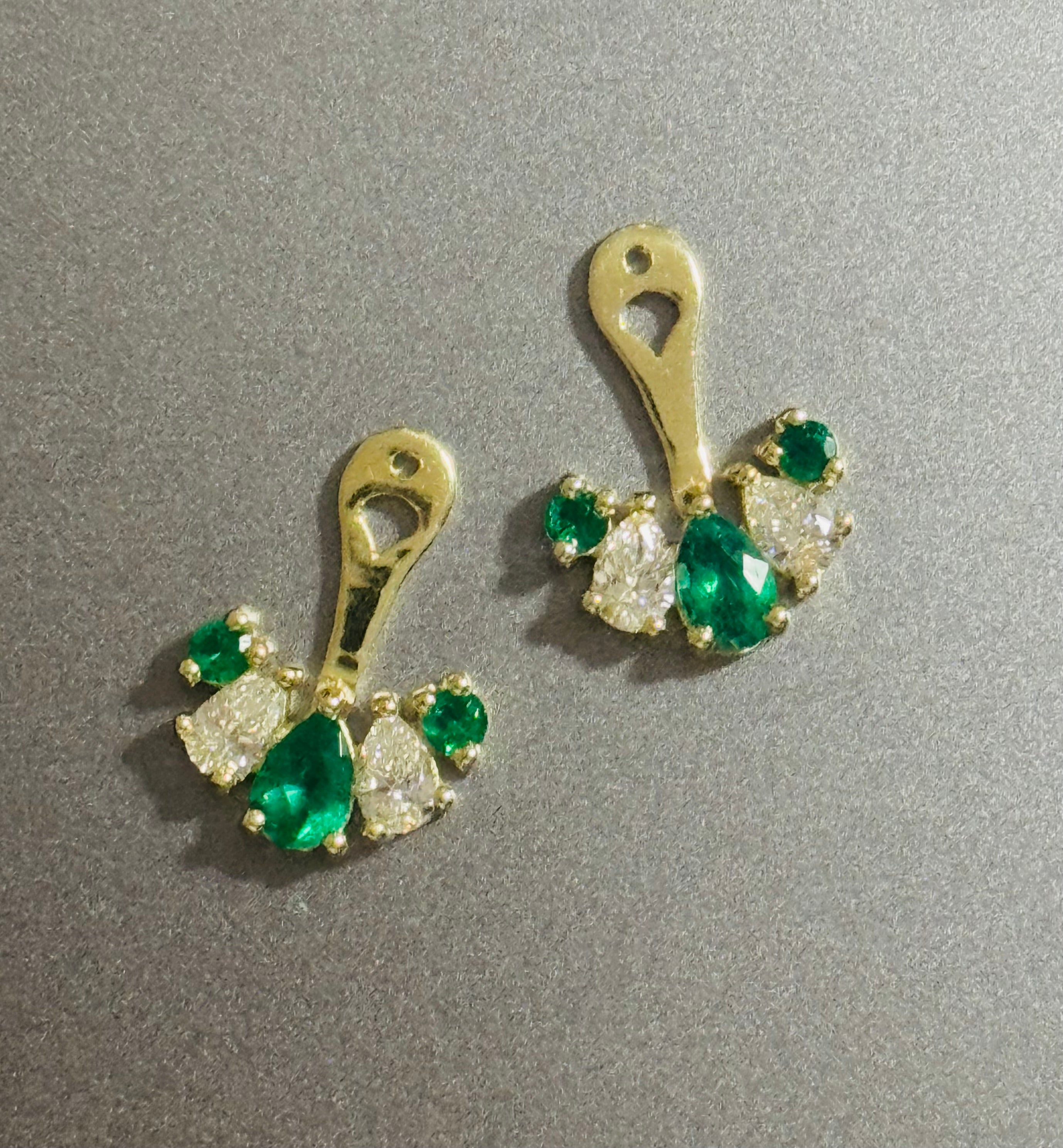 18k Yellow Gold Emerald + Diamond Ear Jackets