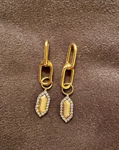 18k Yellow Gold Paperclip Extenders + Hex Diamond Charms