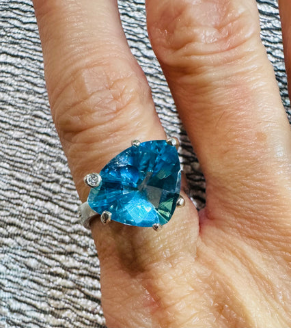 Mini CandyBar Triangle Ring in Blue Topaz, Size 8 3/4