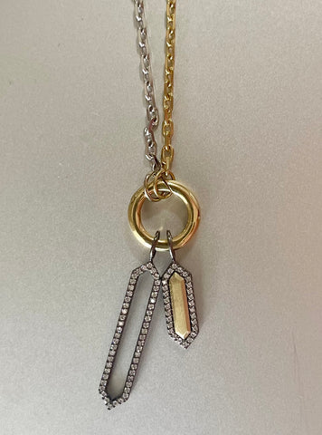 18k Yellow/White Gold 22" Chain + LG Circle Hook with LG Blackened Diamond Outline + Medium Gold Insert Charm