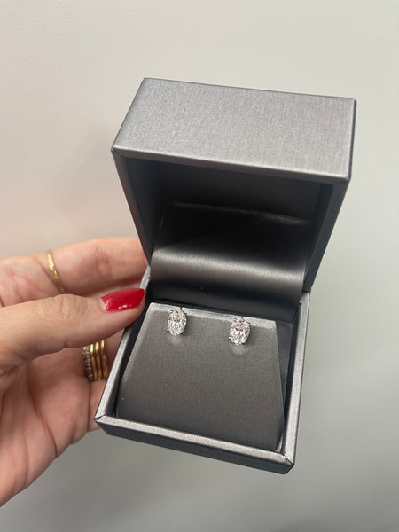 Oval Diamond Stud Earrings: White Gold (2 Carats Total)