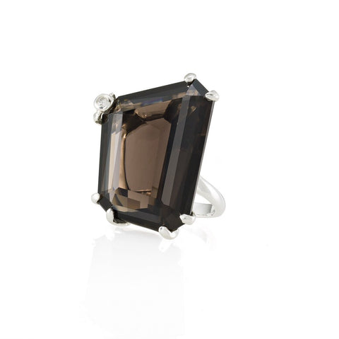 MEDIUM ASYMMETRICAL SMOKY QUARTZ RING (L)